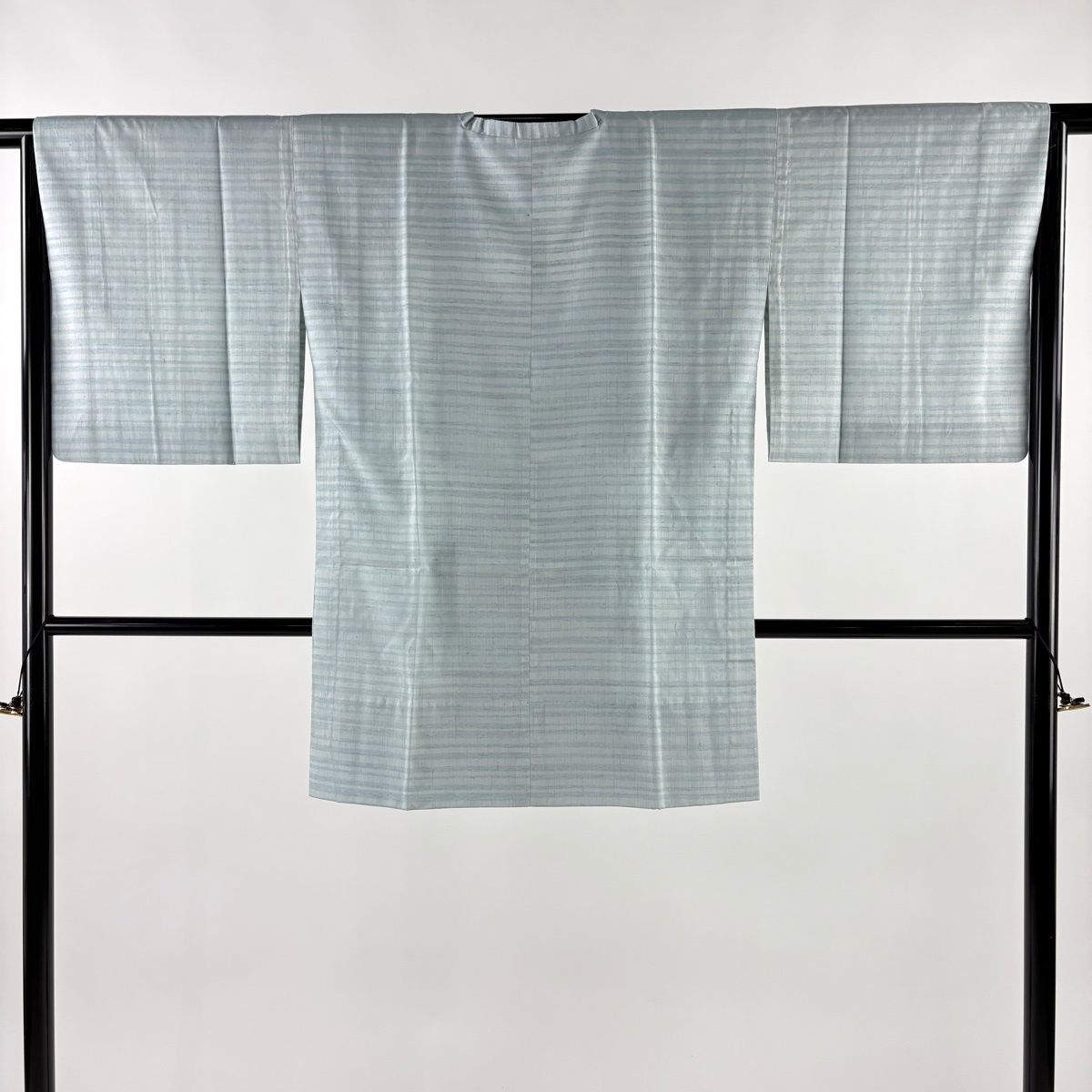道行 身丈88 5 cm 裄丈64 M 和装コート 角衿 紬地 落款 縞 水色 正絹 秀品