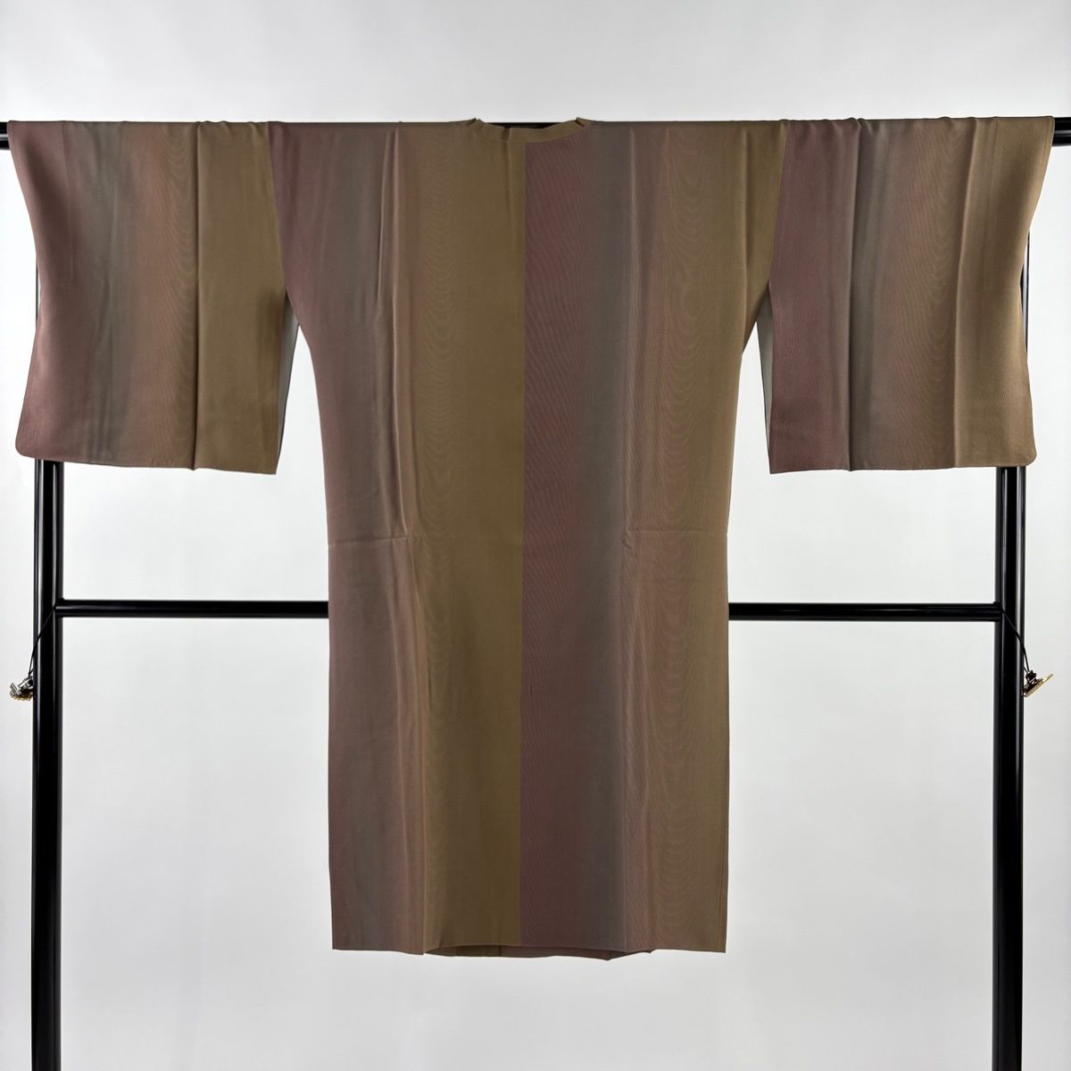 道行 身丈110 cm 裄丈71 L 和装コート 角衿 木目柄 ぼかし 茶紫 正絹 秀品