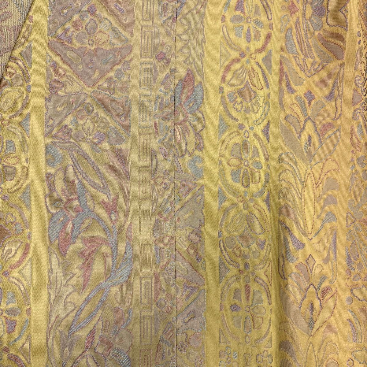  道中着 身丈97.5 cm 裄丈68.5 L 和装コート 着物衿 草花 幾何学 ベージュ 正絹 秀品 羽織 着物 浴衣