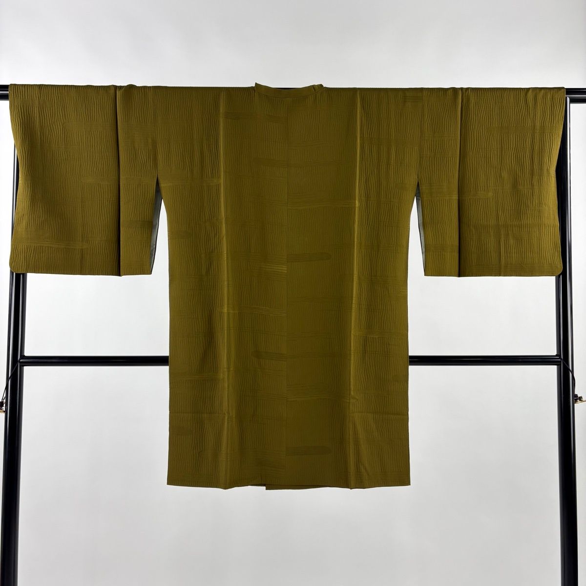 道行 身丈96 cm 裄丈68 L 和装コート 角衿 地紋 黄土色 正絹 秀品