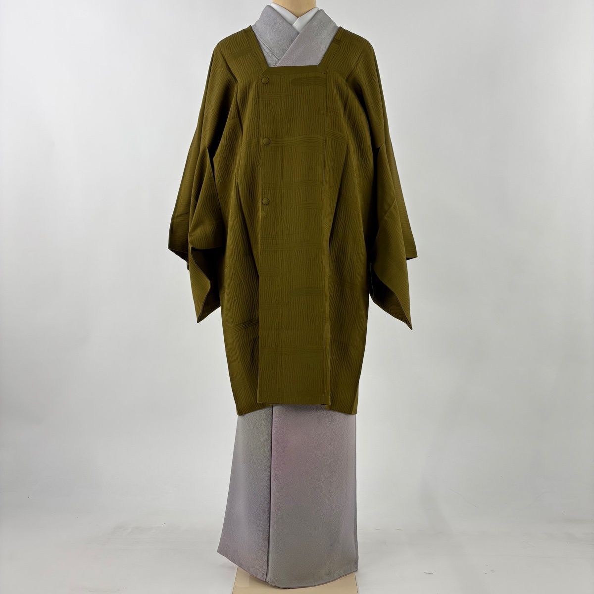 道行 身丈96 cm 裄丈68 L 和装コート 角衿 地紋 黄土色 正絹 秀品