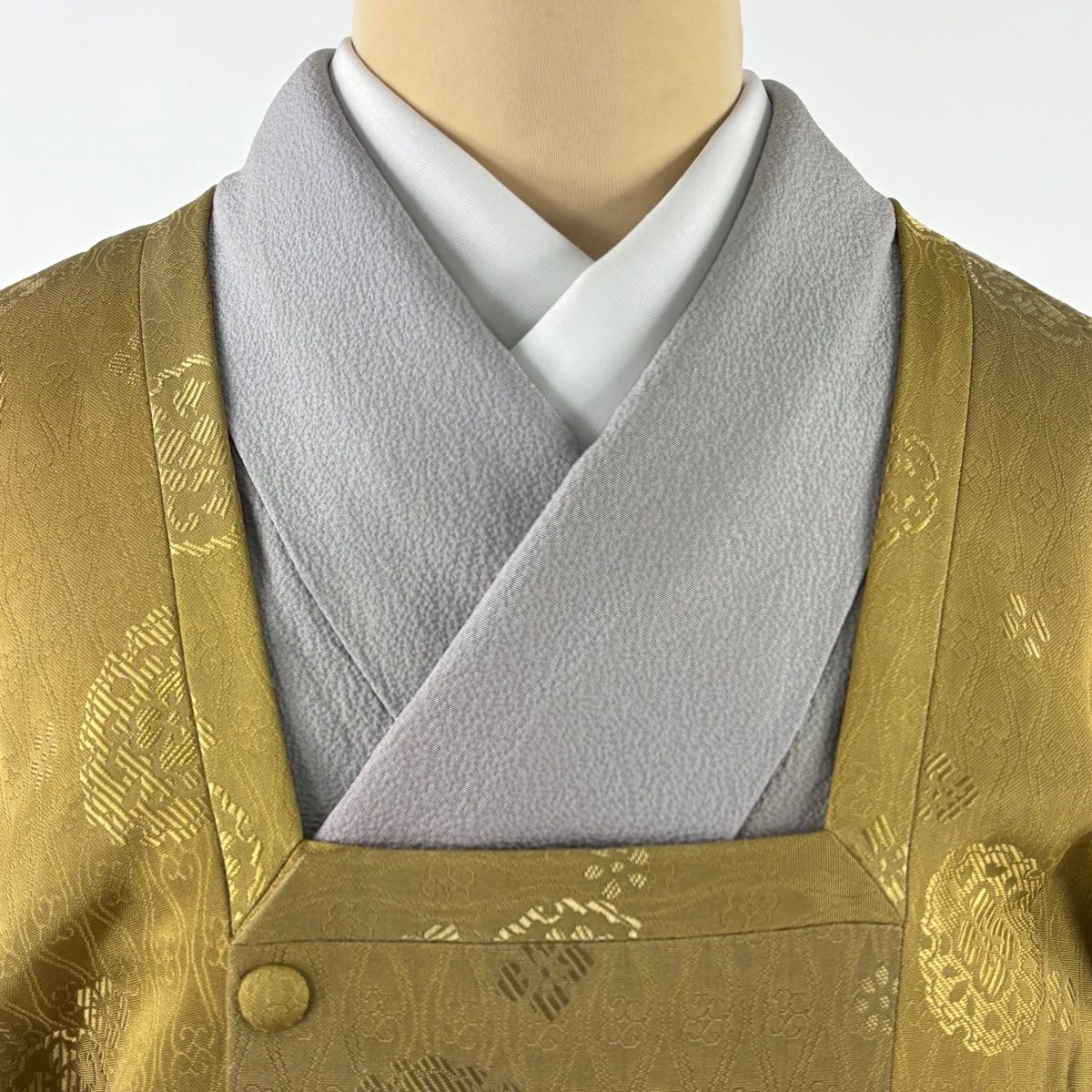  道行 身丈105 cm 裄丈68 5 L 和装コート 角衿 雪輪 花 黄土色 正絹 秀品 羽織 着物 浴衣