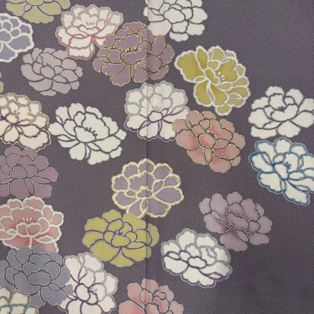  訪問着 身丈157 cm 裄丈64 M 袷 牡丹 短冊 金彩 灰紫 正絹 秀品 一つ紋 訪問着 付け下げ 着物
