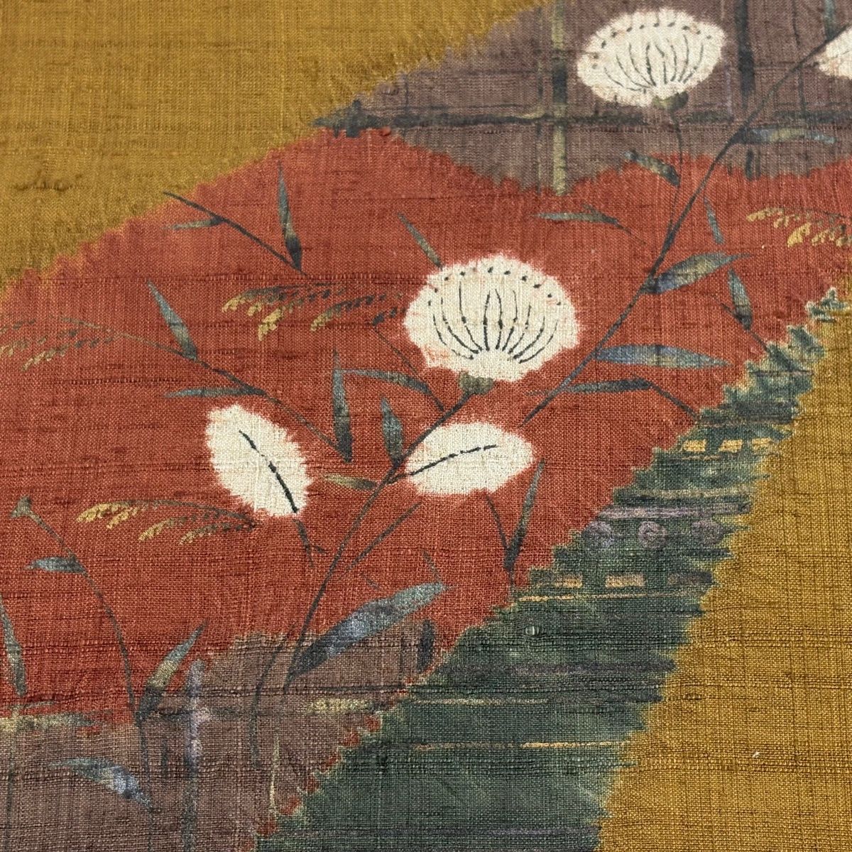 付け帯 秀品 紬地 作り帯 草花 金銀彩 茶色 正絹