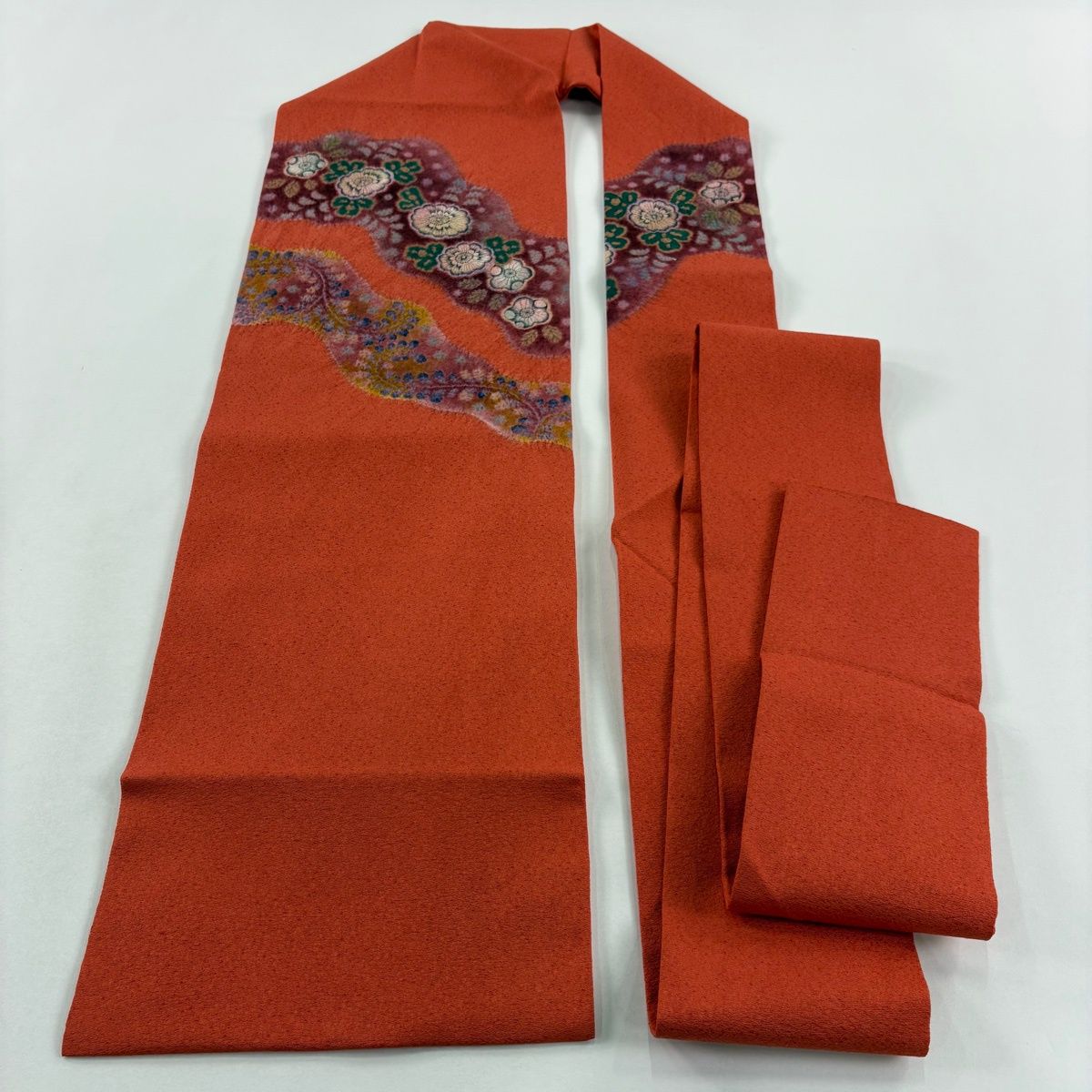 美品】 名古屋帯 秀品 道長取り 辻が花柄 絞り ぼかし 朱色 正絹