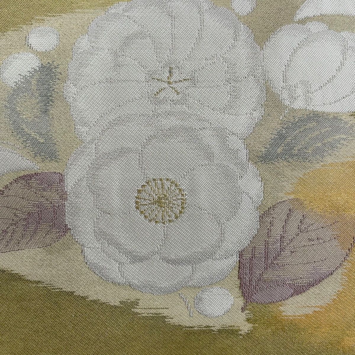 名古屋帯 秀品 関西仕立て 草花 霞 箔 ベージュ 正絹