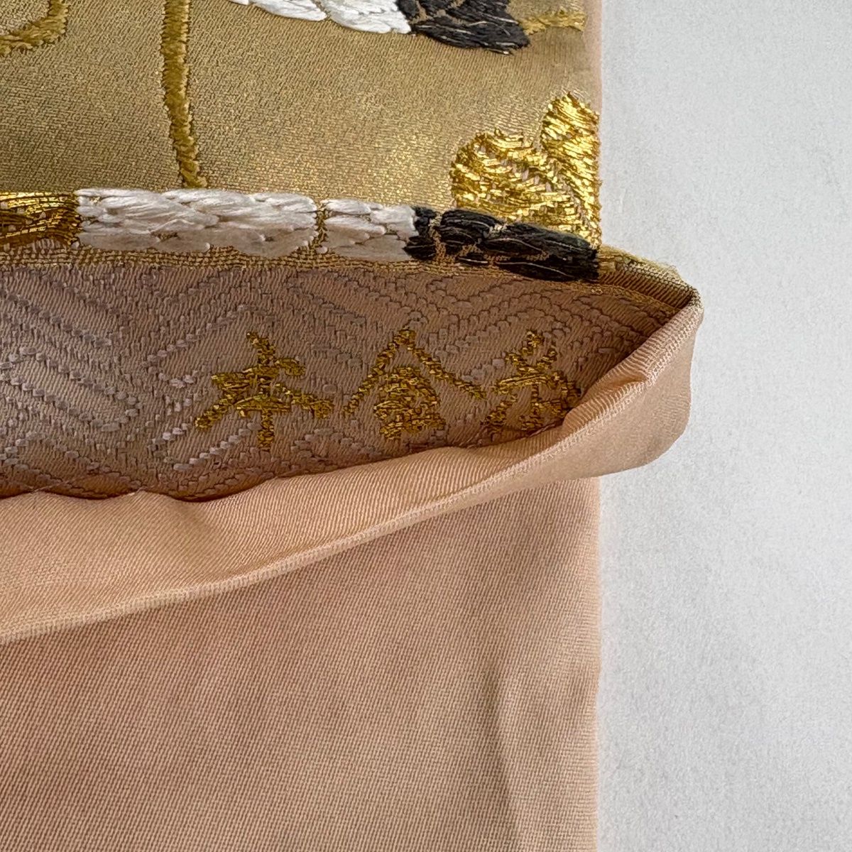  袋帯 秀品 菊唐草 箔 金銀糸 ベージュ 六通 正絹 袋帯 帯