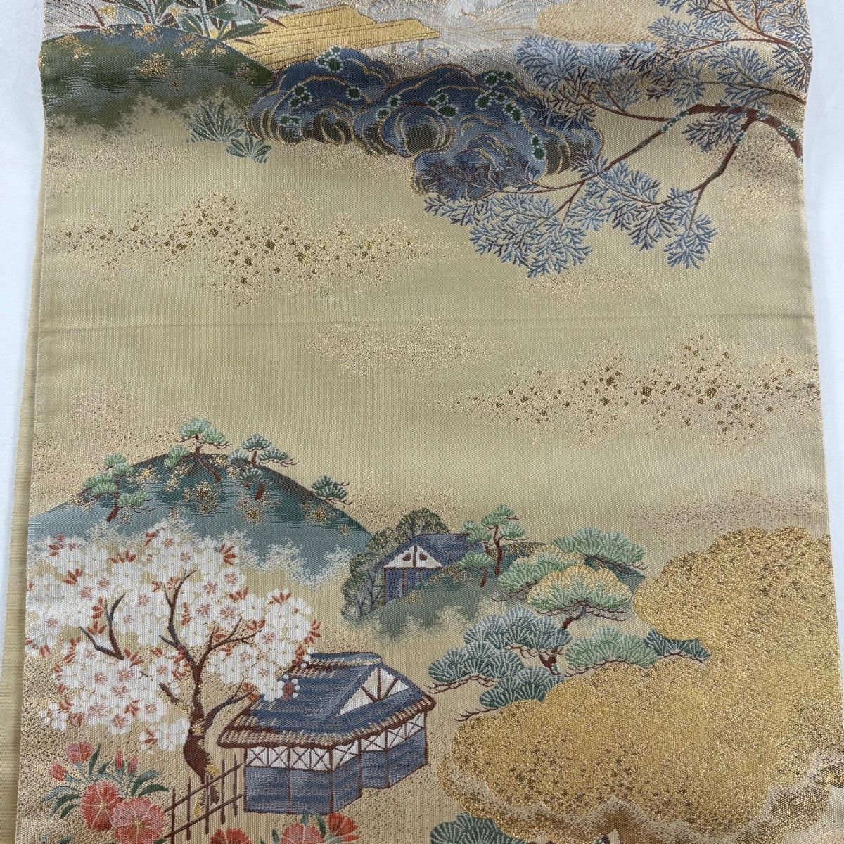 袋帯 秀品 草花 舟 金糸 箔 ベージュ 六通 正絹 【中古】 - メルカリ