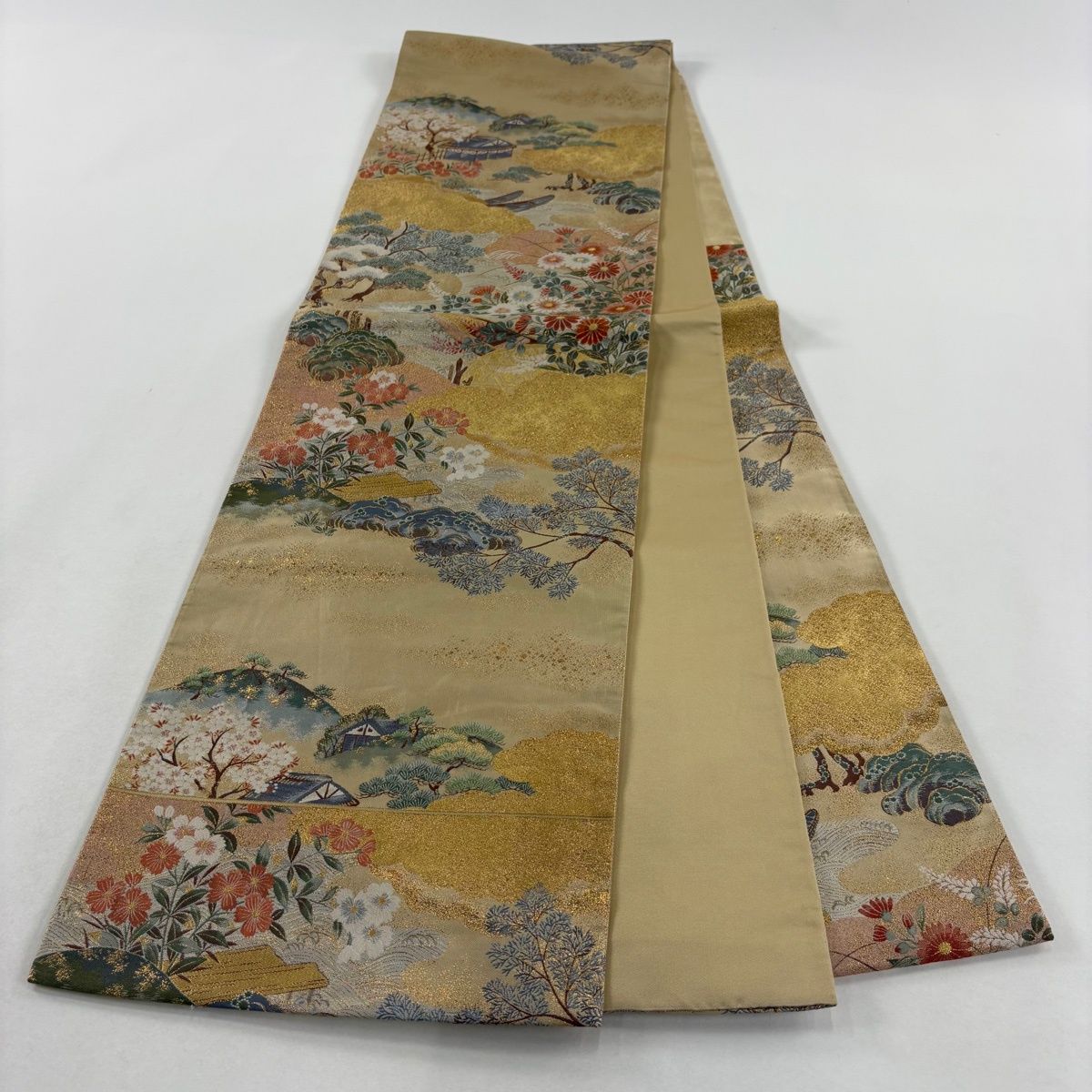 袋帯 秀品 草花 舟 金糸 箔 ベージュ 六通 正絹 【中古】 - メルカリ