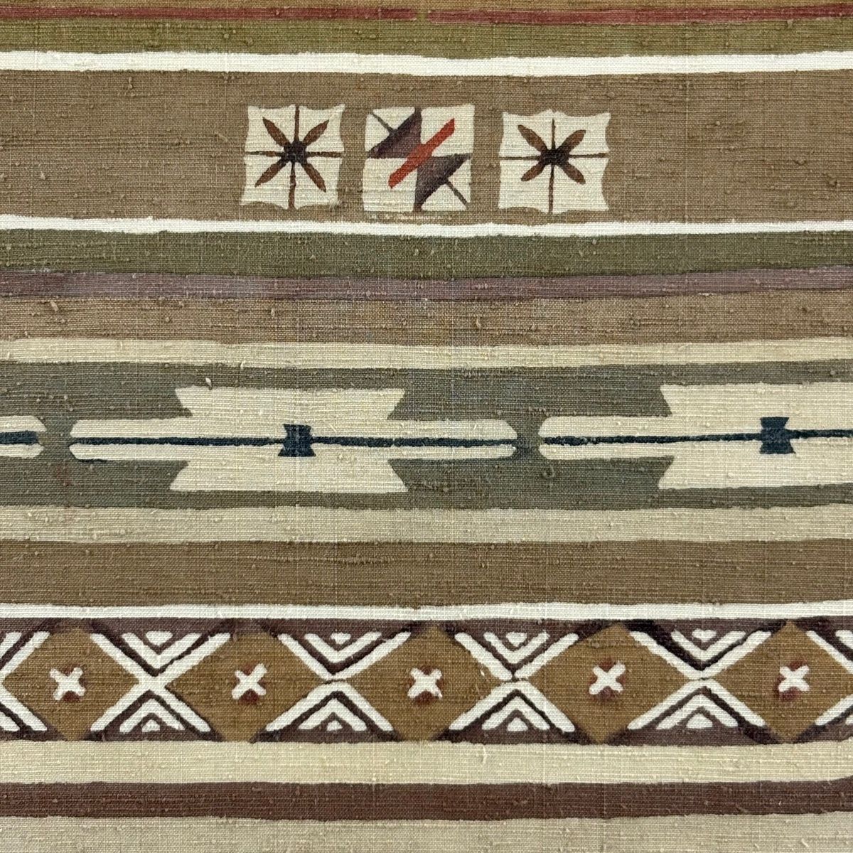 名古屋帯 秀品 紬地 縞 幾何学 茶色 正絹