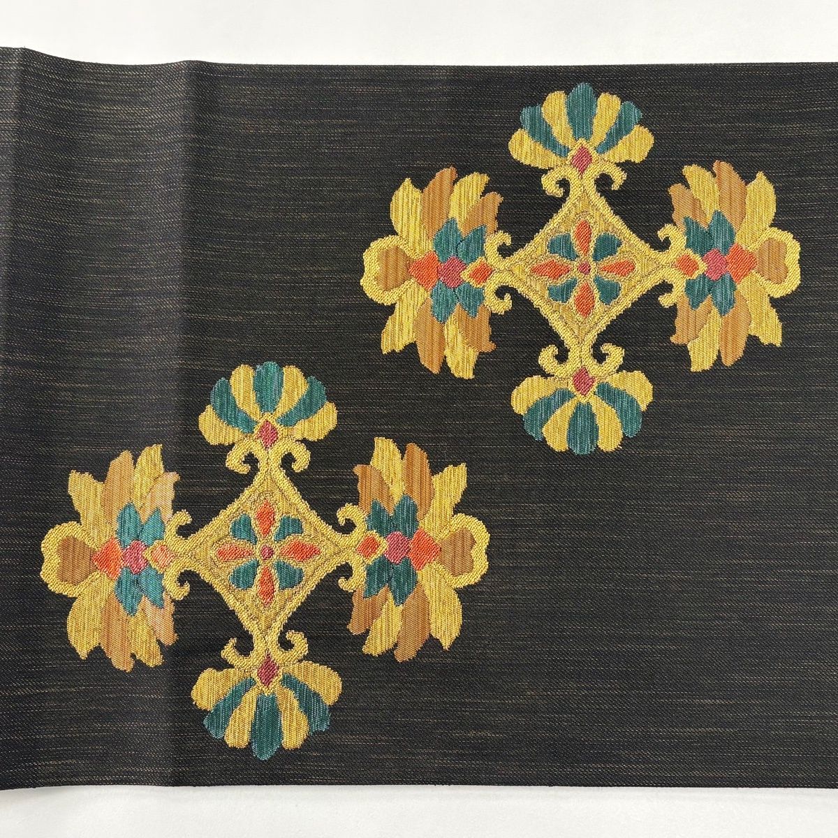  袋帯 秀品 狩猟文 連珠文 金糸 箔 墨色 お太鼓柄 正絹 袋帯 帯