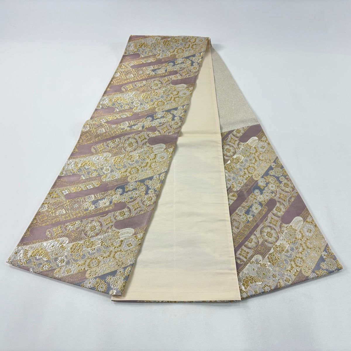  袋帯 秀品 華文 ヱ霞 金銀糸 箔 薄ピンク 六通 正絹 袋帯 帯