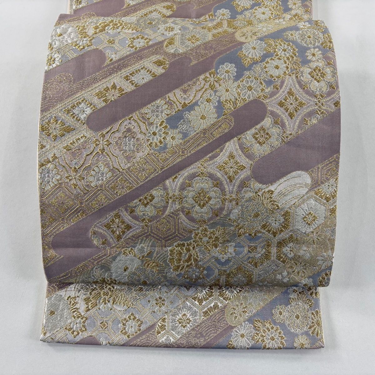 袋帯 秀品 華文 ヱ霞 金銀糸 箔 薄ピンク 六通 正絹