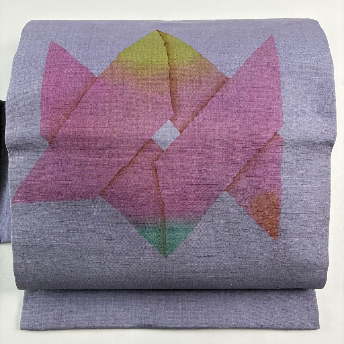 名古屋帯 秀品 紬地 幾何学模様 薄紫 正絹