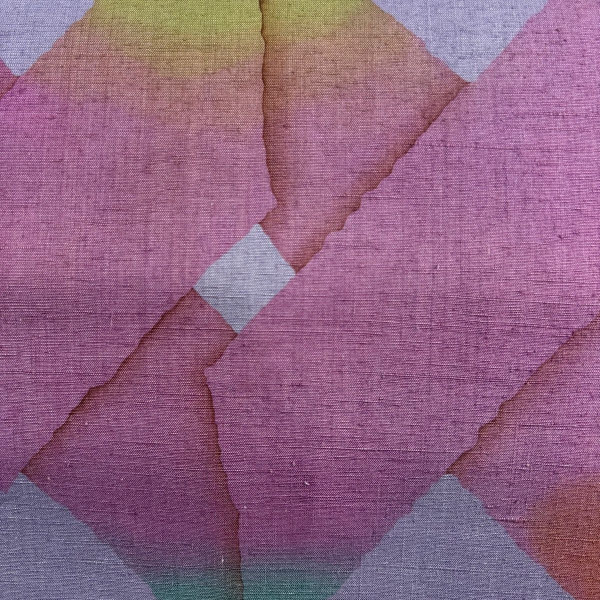 名古屋帯 秀品 紬地 幾何学模様 薄紫 正絹