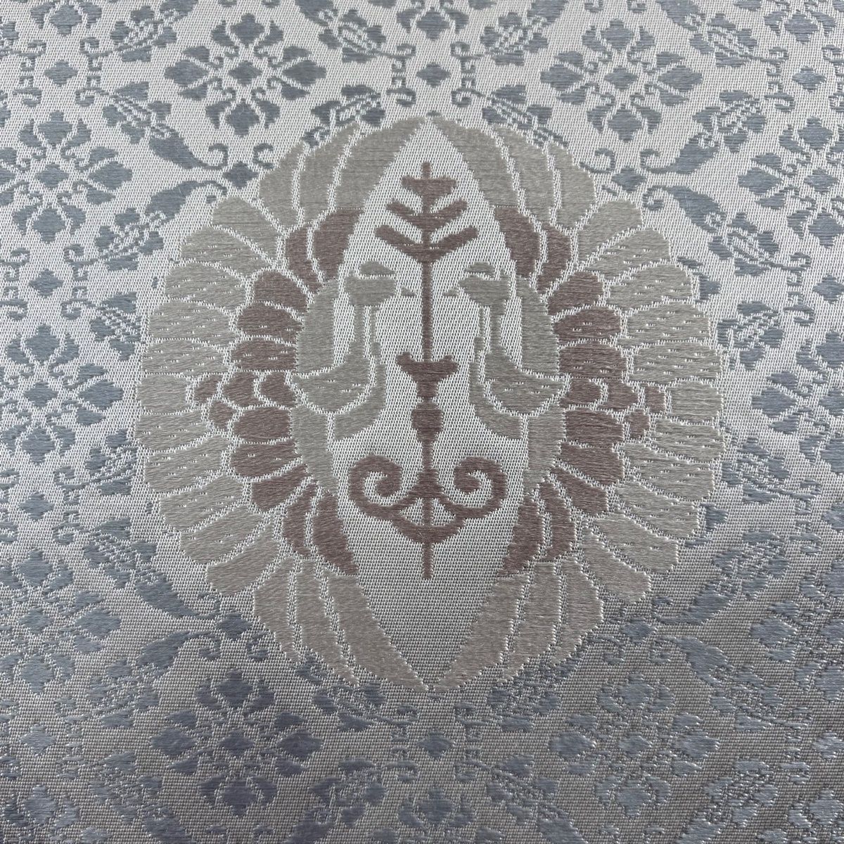 袋帯 秀品 向鳥 花唐草 青灰色 六通 正絹