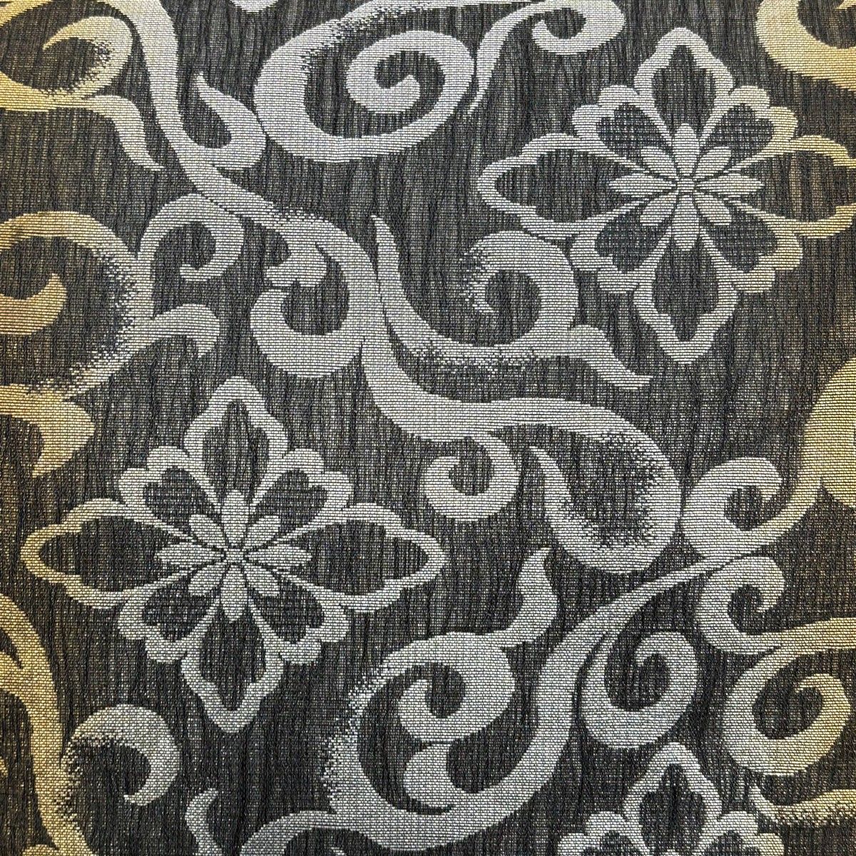 袋帯 秀品 夏帯 花菱 唐草 箔 墨色 六通 正絹