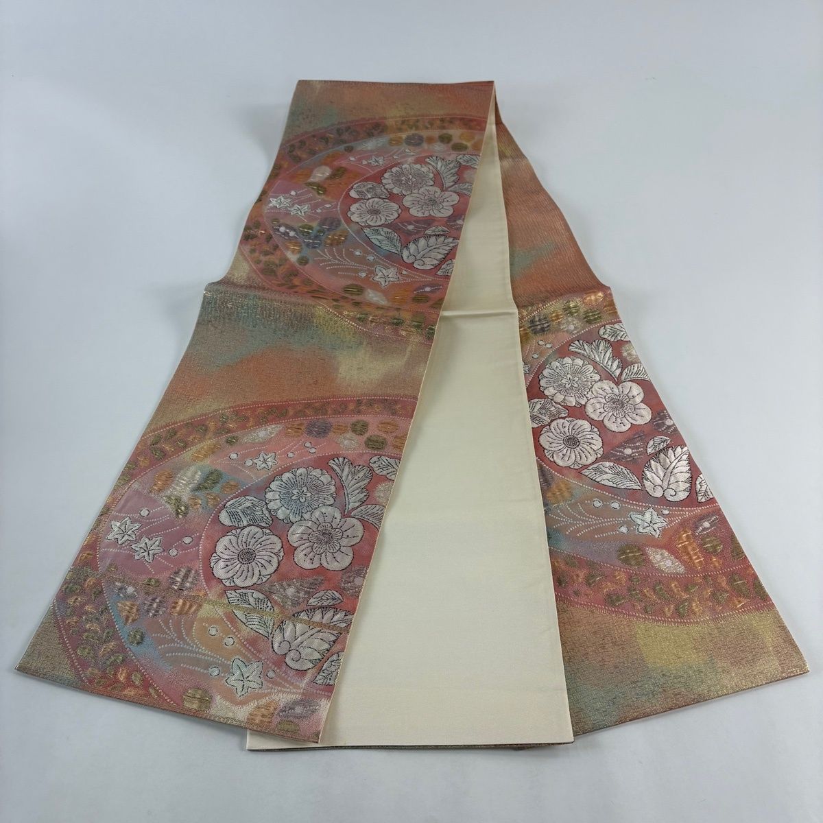 美品】 袋帯 秀品 関西仕立て 辻が花柄 箔 ピンク お太鼓柄 正絹