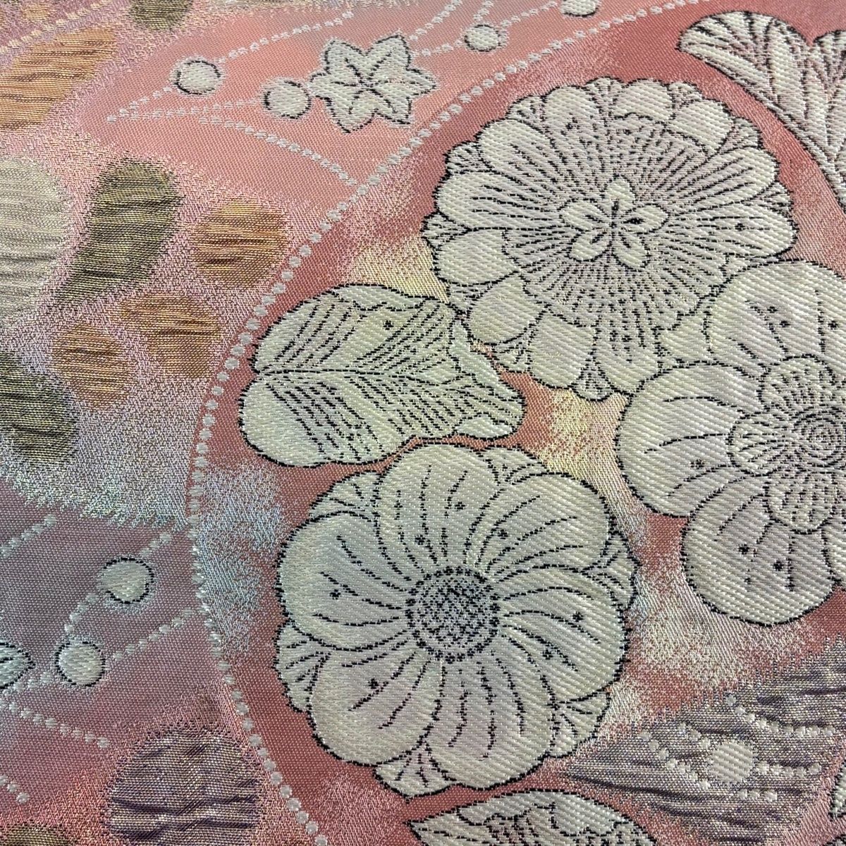 袋帯 秀品 関西仕立て 辻が花柄 箔 ピンク お太鼓柄 正絹