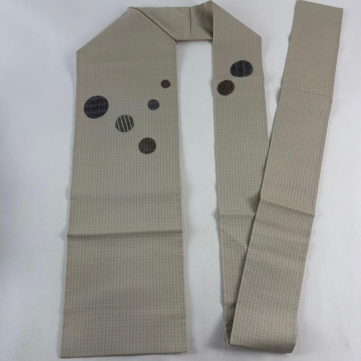  名古屋帯 秀品 夏帯 幾何学 格子 灰茶 正絹 名古屋帯 帯