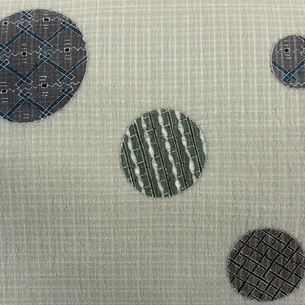 名古屋帯 秀品 夏帯 幾何学 格子 灰茶 正絹