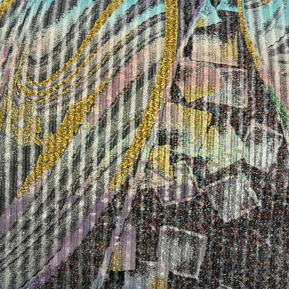 袋帯 秀品 幾何学 箔 ラメ箔 墨色 全通 正絹