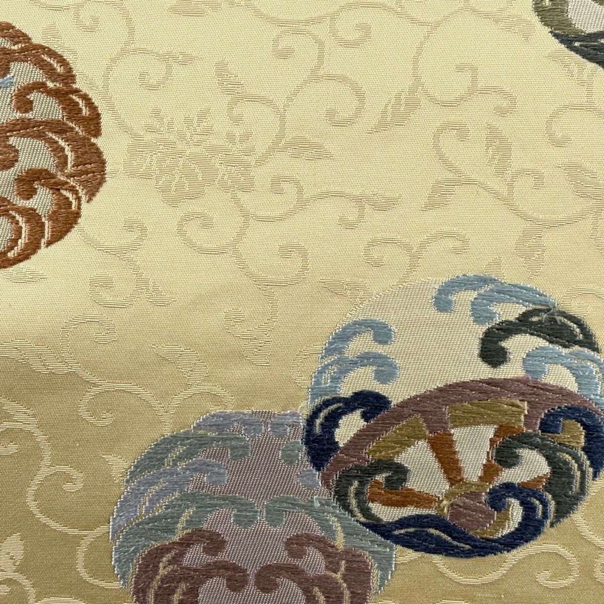 開き名古屋帯 秀品 波頭 千鳥 唐織 ベージュ 正絹