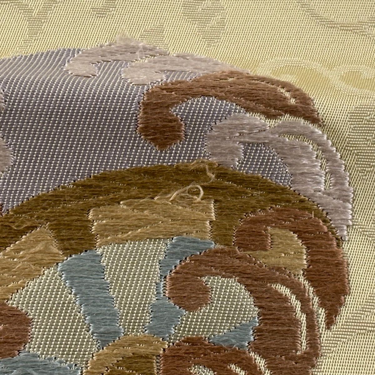  開き名古屋帯 秀品 波頭 千鳥 唐織 ベージュ 正絹 名古屋帯 帯