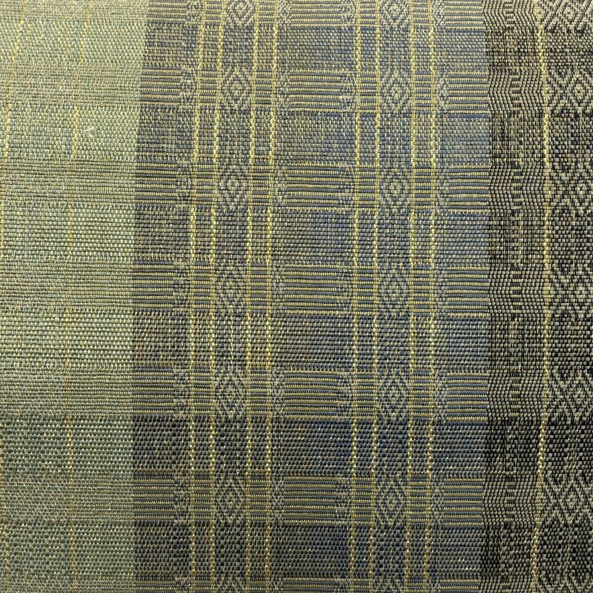 袋帯 秀品 菱 幾何学 金糸 灰緑 全通 正絹