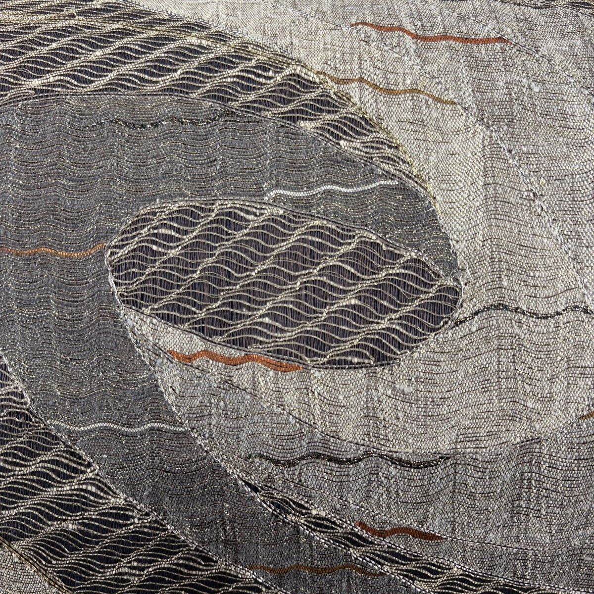 袋帯 秀品 幾何学 金銀糸 墨色 お太鼓柄 正絹