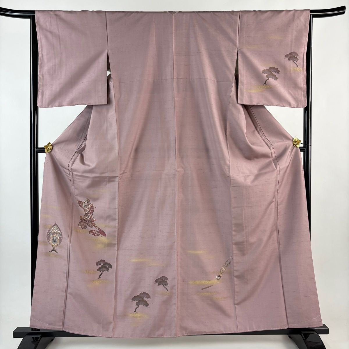 付下げ 身丈161 cm 裄丈65 5 M 袷 紬地 やまと 能 松 金彩 灰紫 正絹