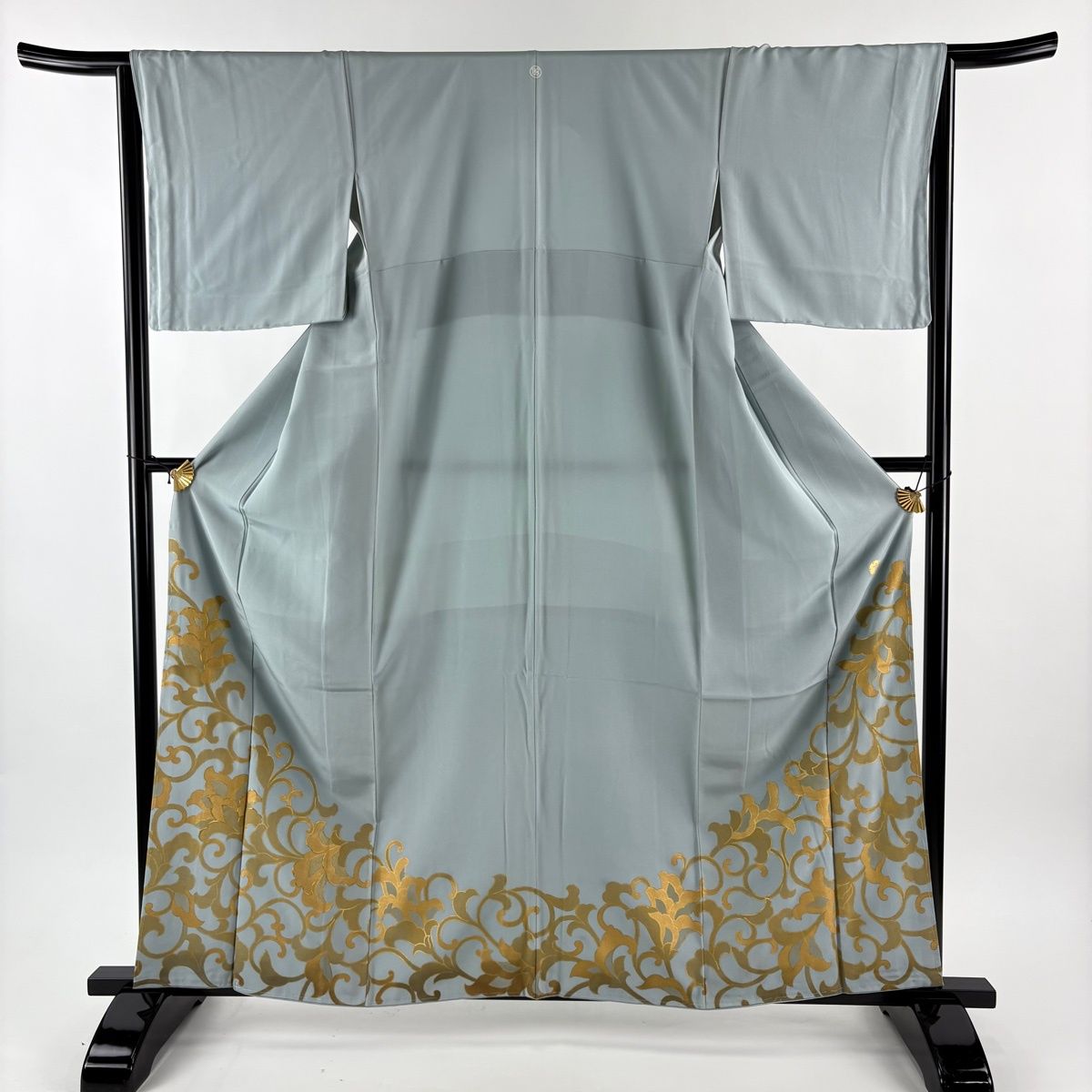 色留袖 身丈160 cm 裄丈64.5 M 袷 渡辺雪三郎 落款 花唐草 金糸 金彩 青灰色 正絹 一つ紋