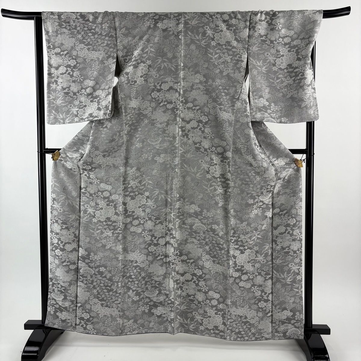 小紋 身丈162 cm 裄丈67.5 L 袷 笠松 花唐草 紋意匠 灰色 正絹