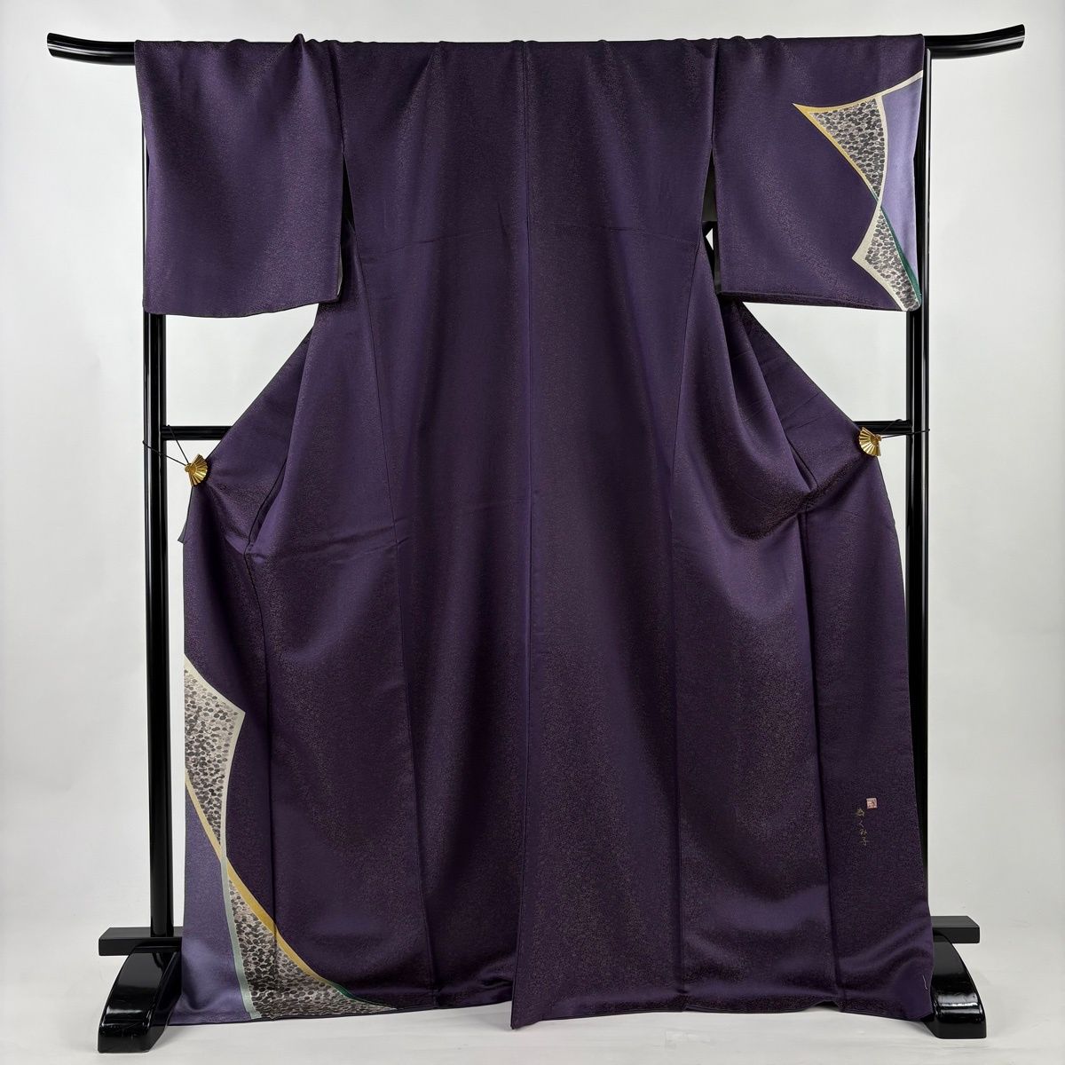 付下げ 身丈174 cm 裄丈69 5 L 袷 上野為二 落款 草花 万寿菊 金通し 紫 正絹