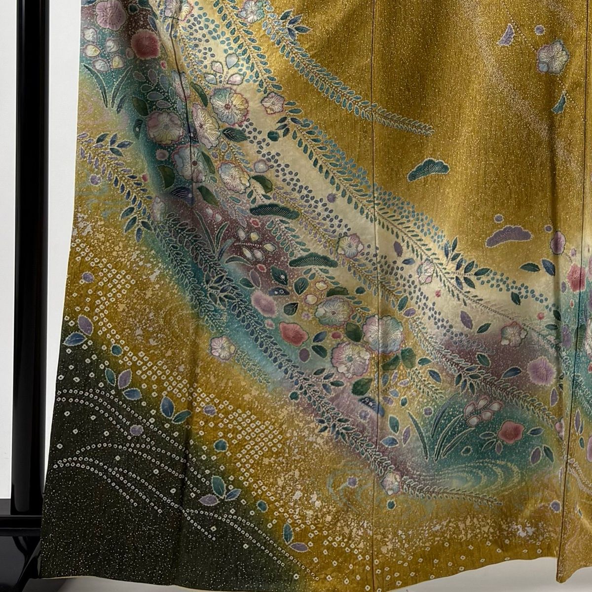 訪問着 身丈165 cm 裄丈65.5 M 袷 辻が花 松 金銀彩 ぼかし 山吹茶色 正絹