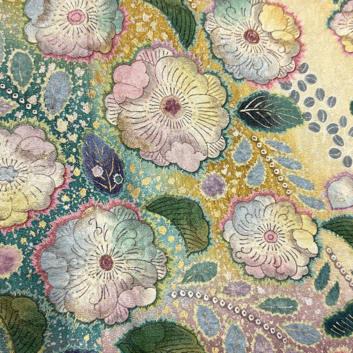  訪問着 身丈165 cm 裄丈65.5 M 袷 辻が花 松 金銀彩 ぼかし 山吹茶色 正絹 訪問着 付け下げ 着物