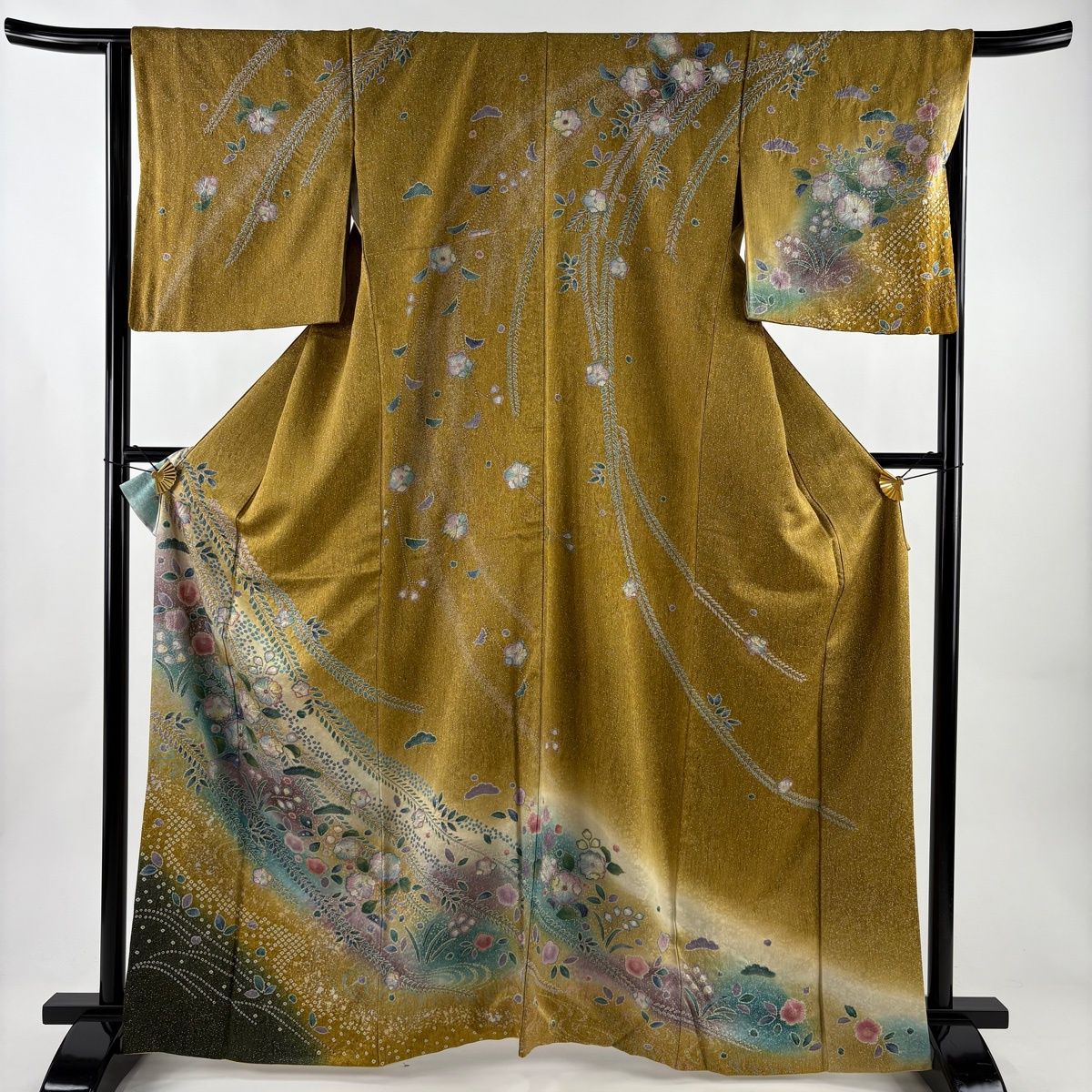 訪問着 身丈165 cm 裄丈65 5 M 袷 辻が花 松 金銀彩 ぼかし 山吹茶色 正絹