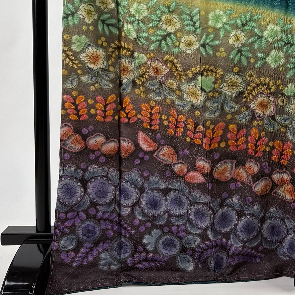 訪問着 身丈170 cm 裄丈67.5 L 袷 辻が花 銀通し ぼかし 青緑 正絹