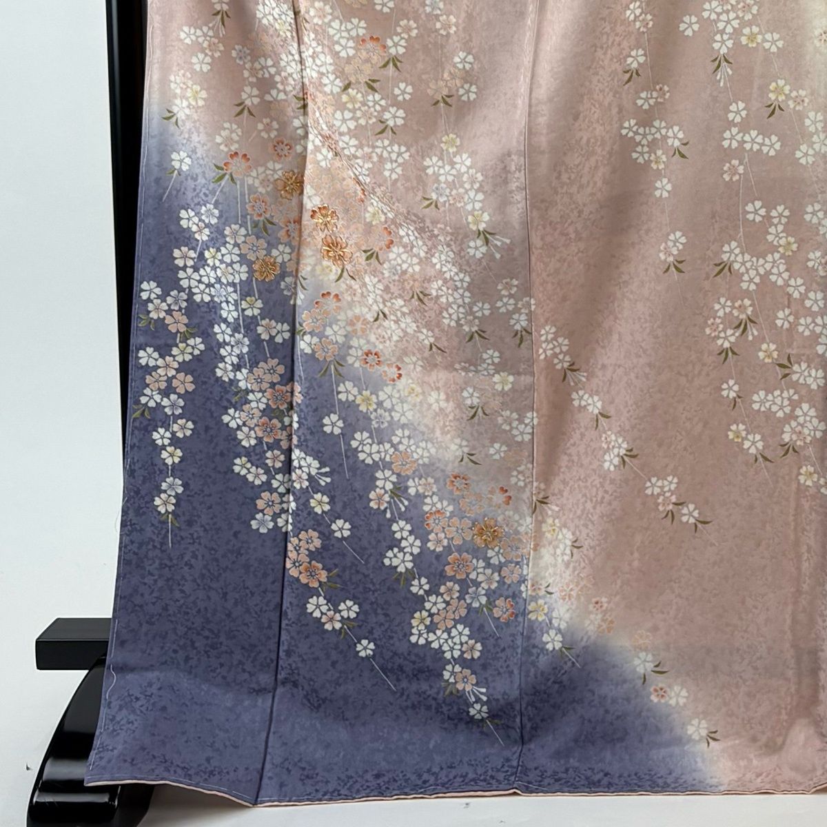 訪問着 身丈174 cm 裄丈70.5 L 袷 清原幸廣 落款 枝垂桜 地紋 金糸 ぼかし 薄ピンク 正絹