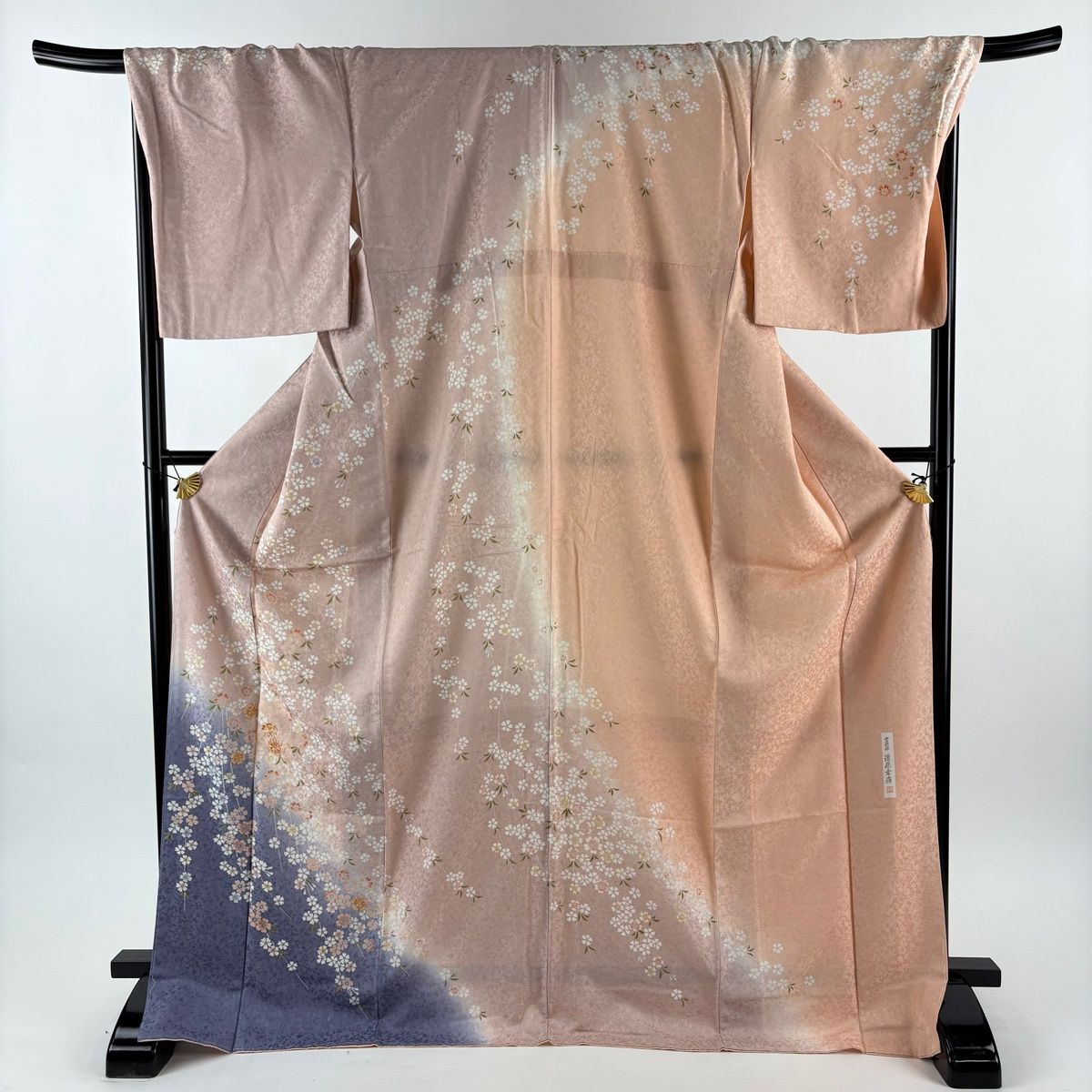 訪問着 身丈174 cm 裄丈70 5 L 袷 清原幸廣 落款 枝垂桜 地紋 金糸 ぼかし 薄ピンク 正絹