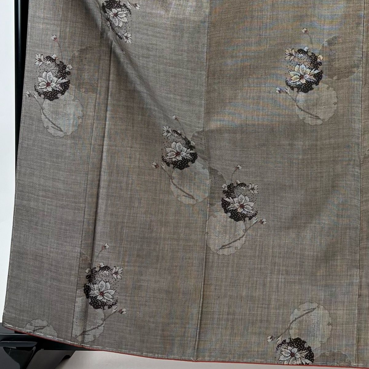 紬 身丈164 cm 裄丈66.5 M 袷 雪輪 枝花 焦茶色 正絹