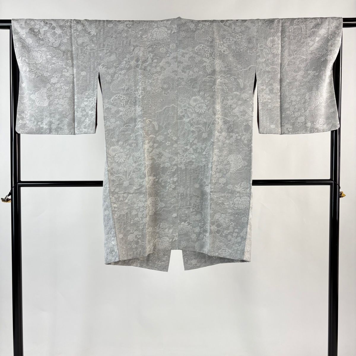 道中着 身丈96 cm 裄丈66 5 M 和装コート 草花 灰色 正絹