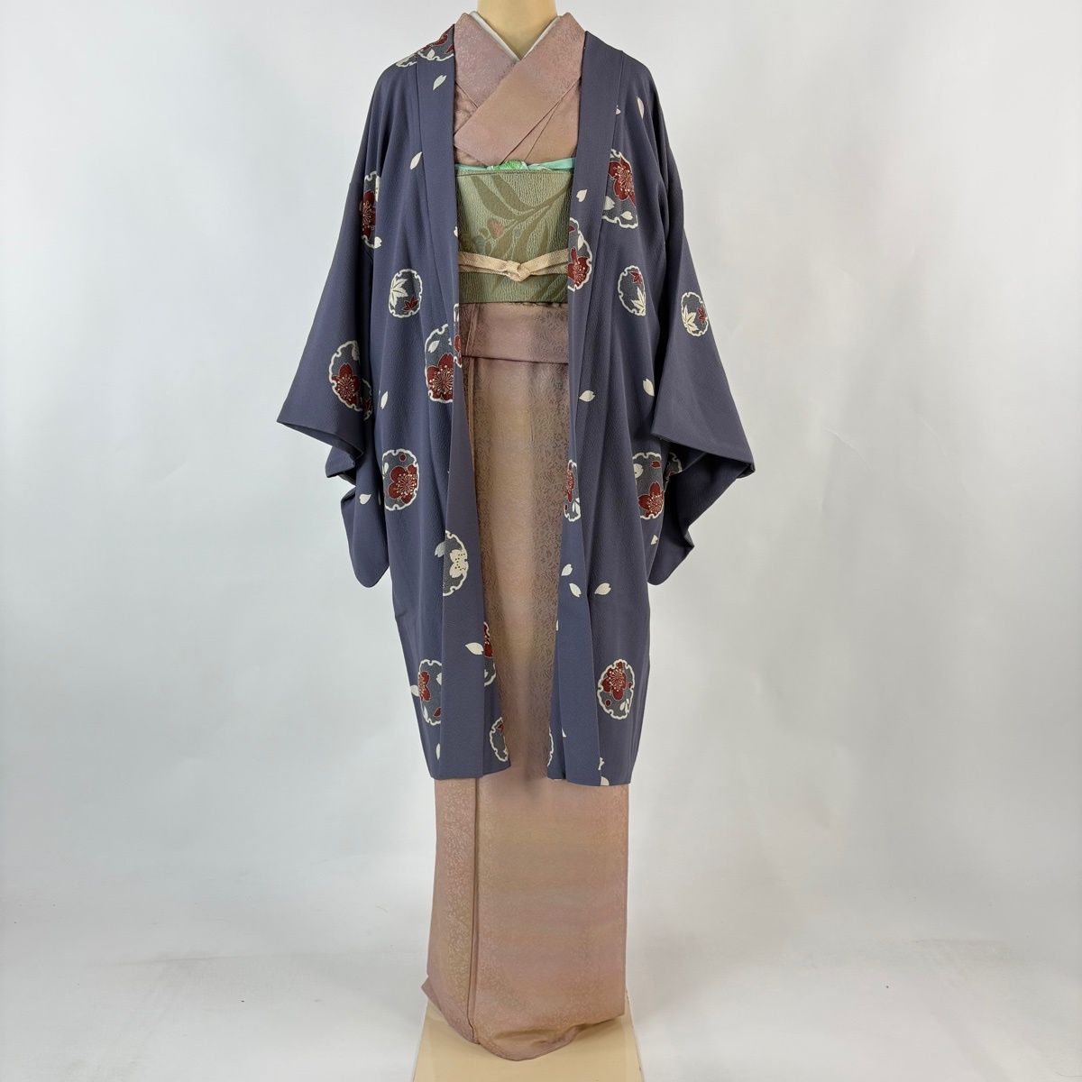 羽織 身丈101.5 cm 裄丈66.5 M 雪輪 桜 灰紫 正絹