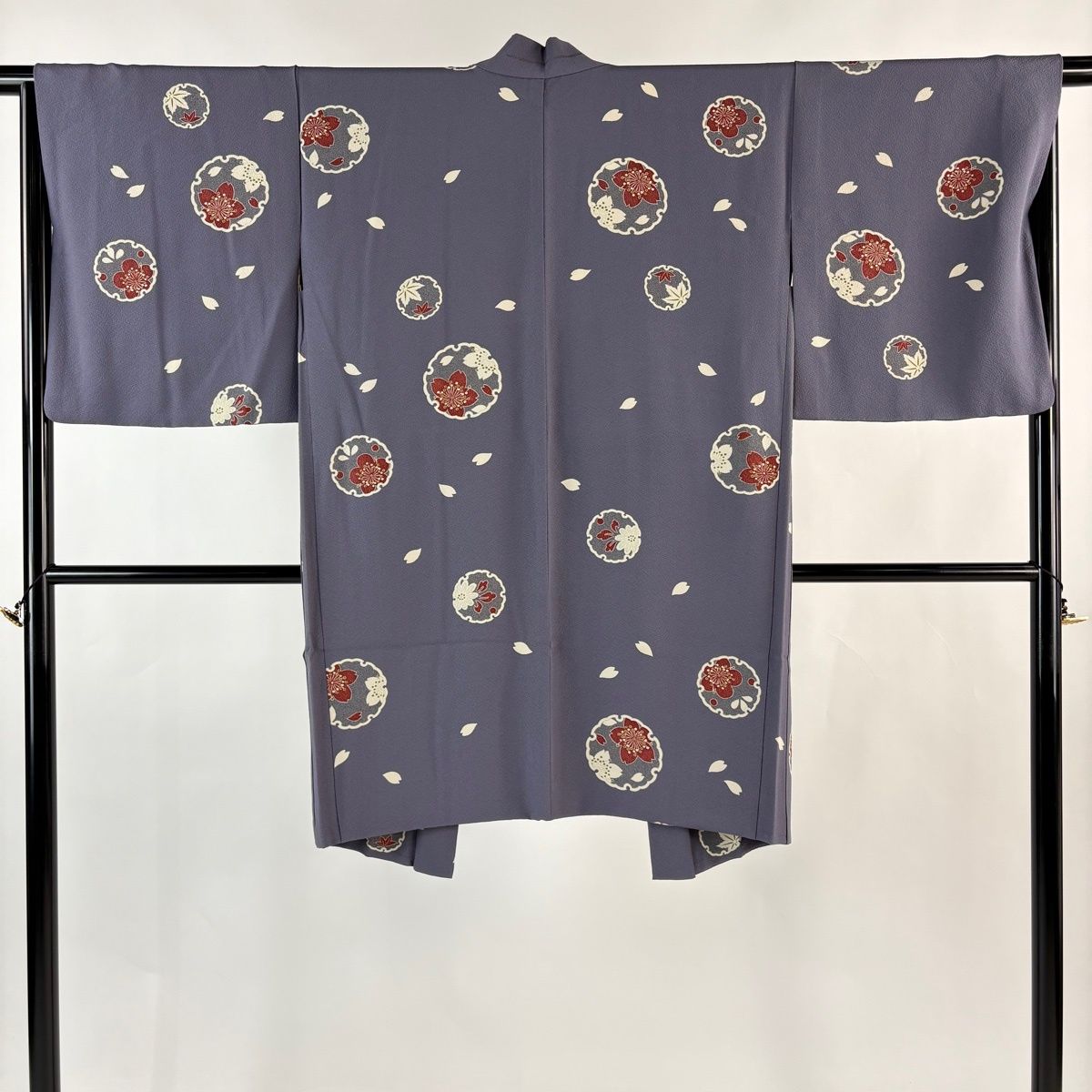 羽織 身丈101 5 cm 裄丈66 M 雪輪 桜 灰紫 正絹