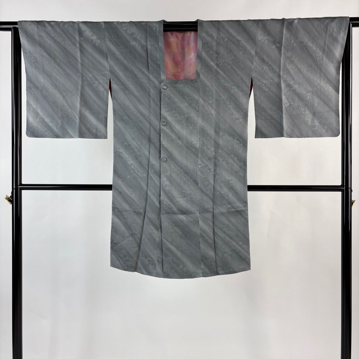  道行 身丈99.5 cm 裄丈67 M 和装コート 角衿 地紋 ぼかし 灰色 正絹 羽織 着物 浴衣