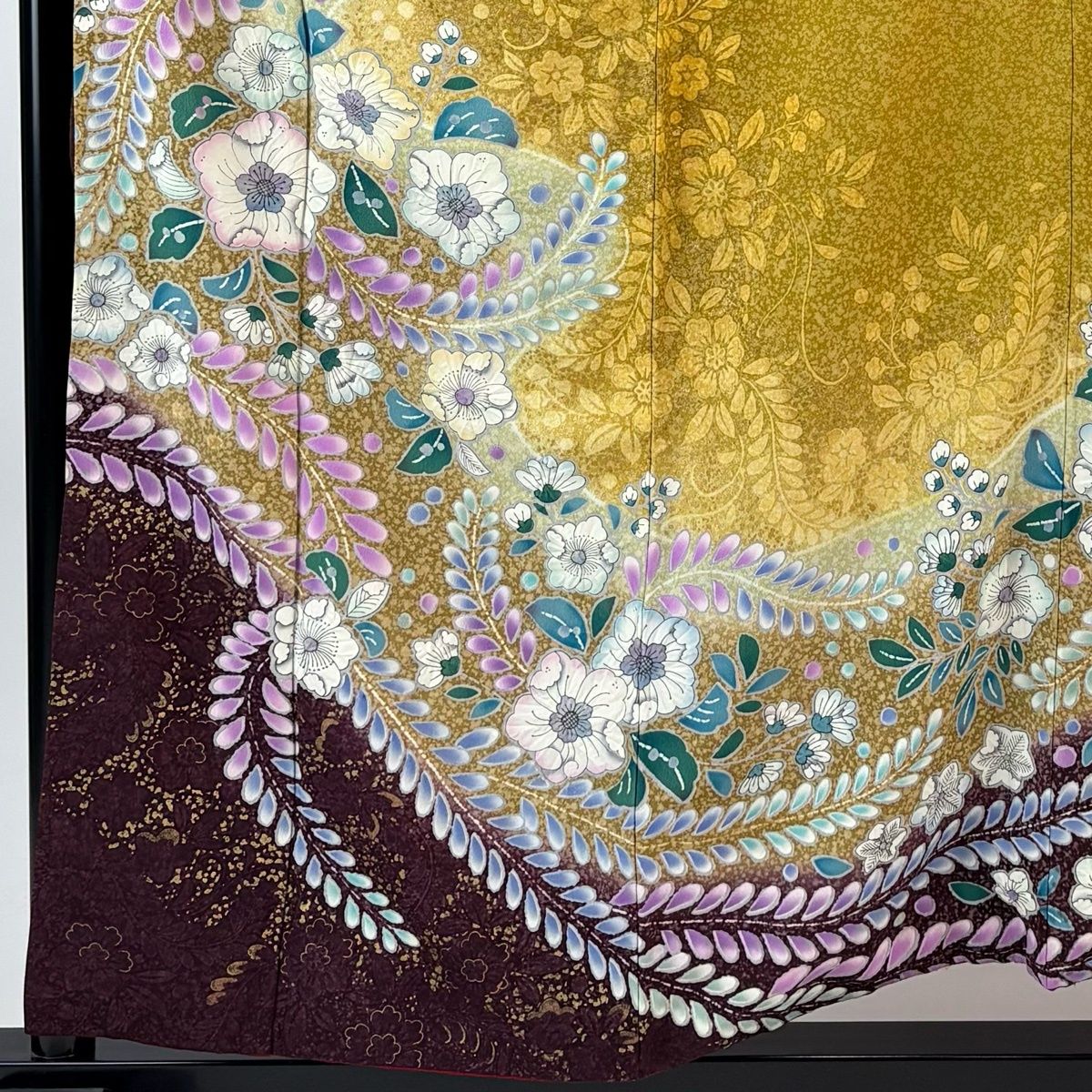 振袖 身丈158 cm 裄丈66.5 M 袷 辻が花柄 花唐草 金彩 染め分け 山吹色 正絹