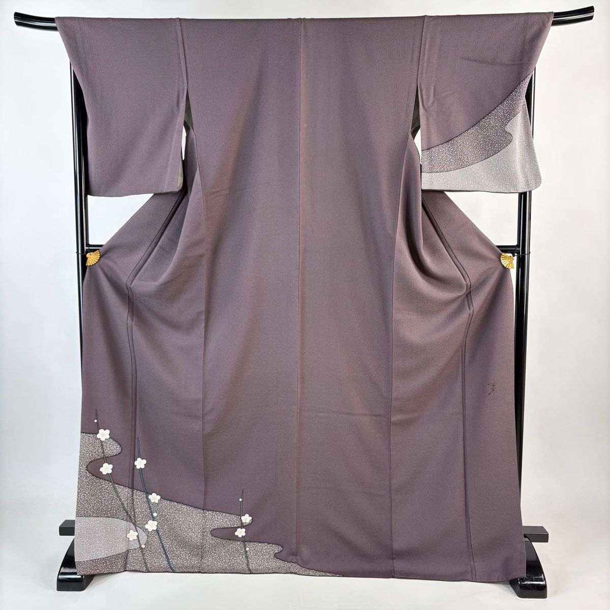 付下げ 身丈173 5 cm 裄丈70 L 袷 大久保玄才 落款 梅 霞 金彩 灰紫 正絹