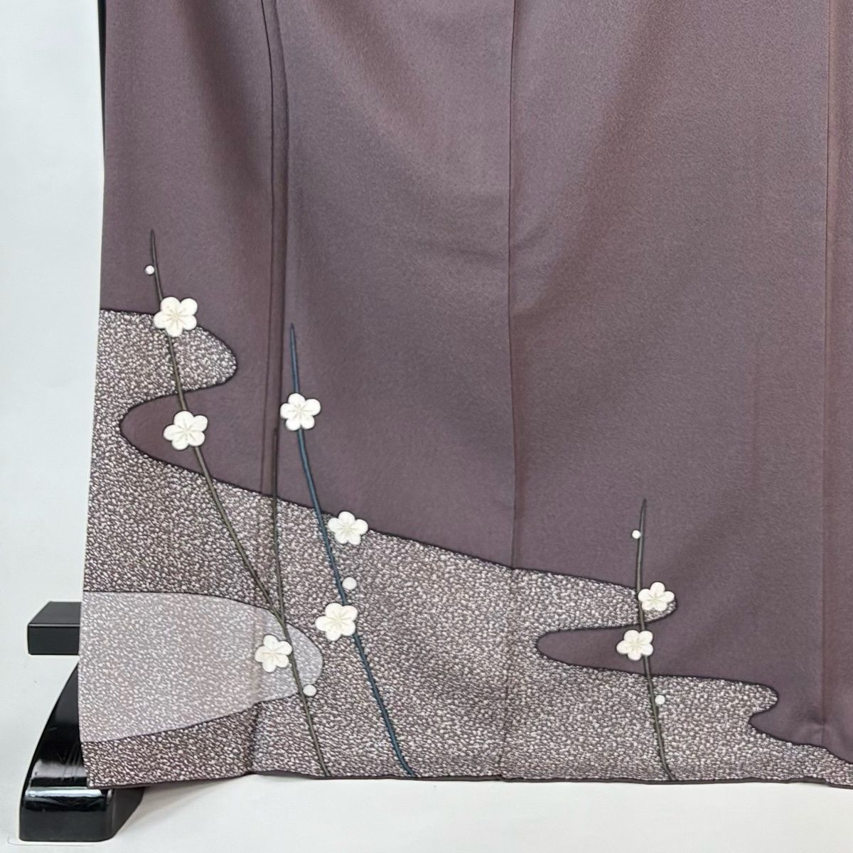 付下げ 身丈173.5 cm 裄丈70.5 L 袷 大久保玄才 落款 梅 霞 金彩 灰紫 正絹