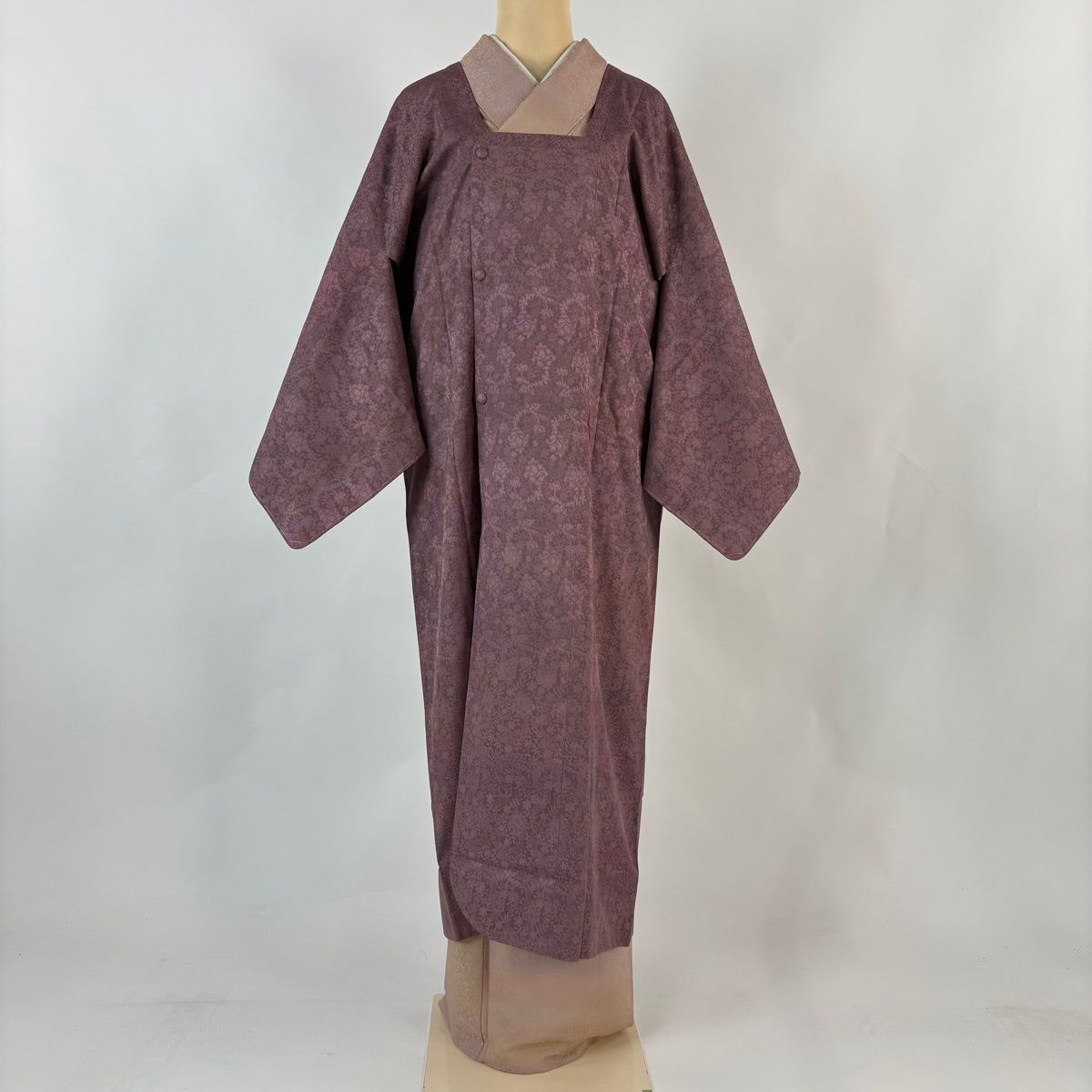道行 身丈126 cm 裄丈64 M 和装コート 角衿 リバーシブル 草花 ぼかし 赤紫 正絹