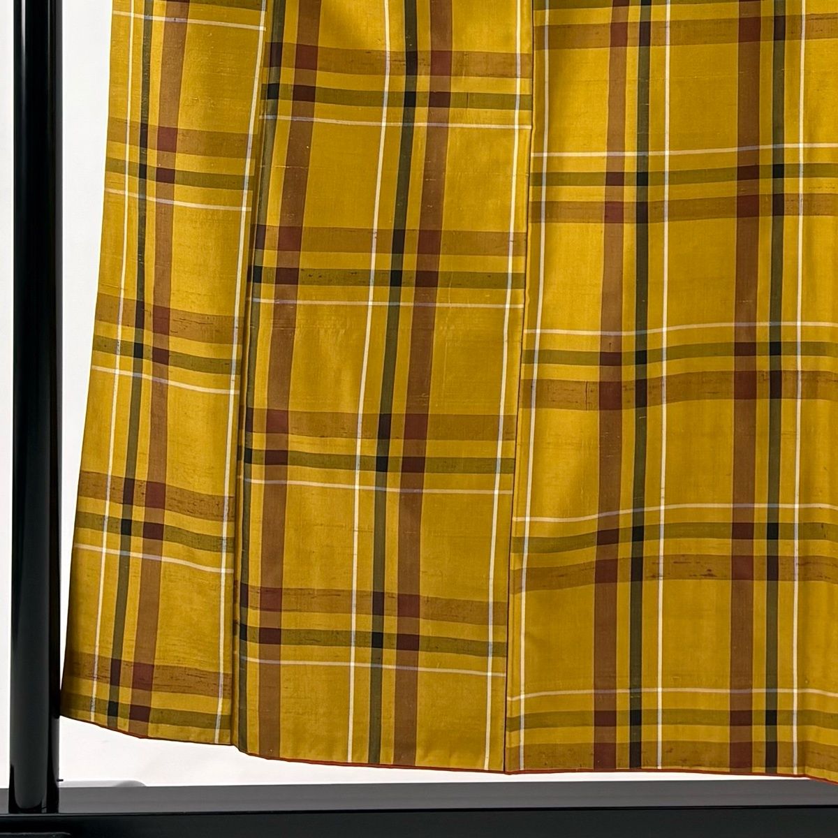 紬 身丈155 cm 裄丈62.5 S 袷 黄八丈 平織 証紙 格子 黄土色 正絹